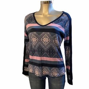 Y2K Victoria’s Secret Thermal Pajama Top V Neck Snow Layer Lounge Aztec Medium